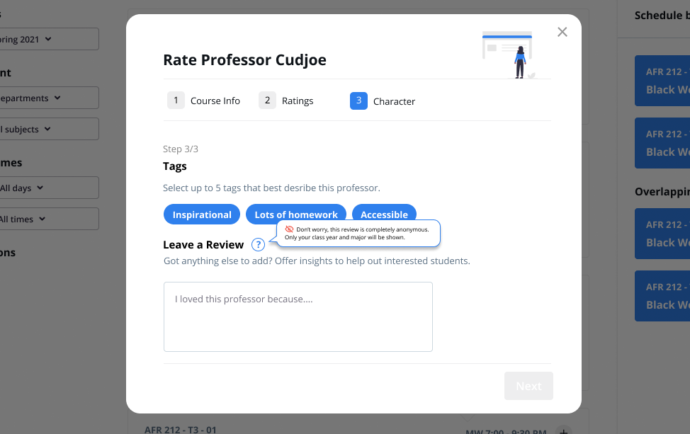 Privacy cues in the rating flow